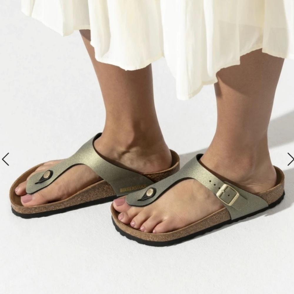 BIRKENSTOCK Gizeh Birko-Flor Thong Leather Sandal Size 38 Olive Green